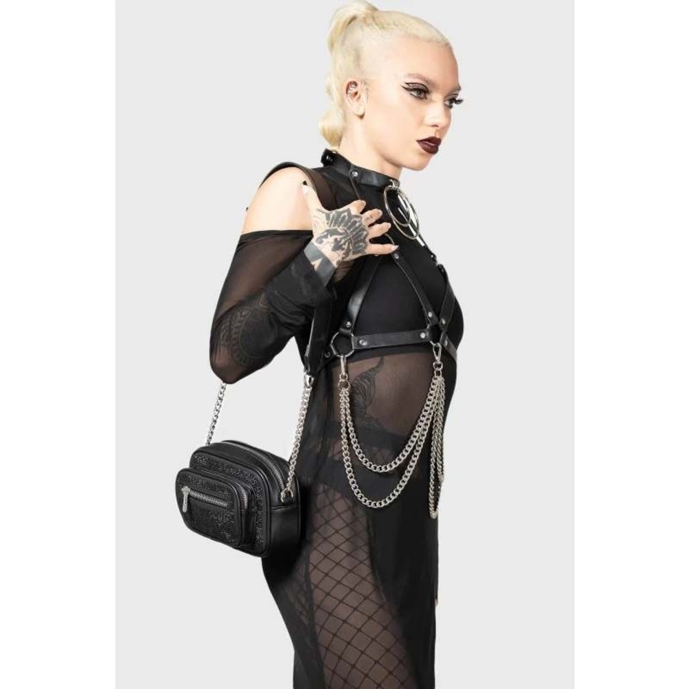 Killstar Scene Queen Black Rhinestone Crossbody Bag KSRA008158 Gothic Emo